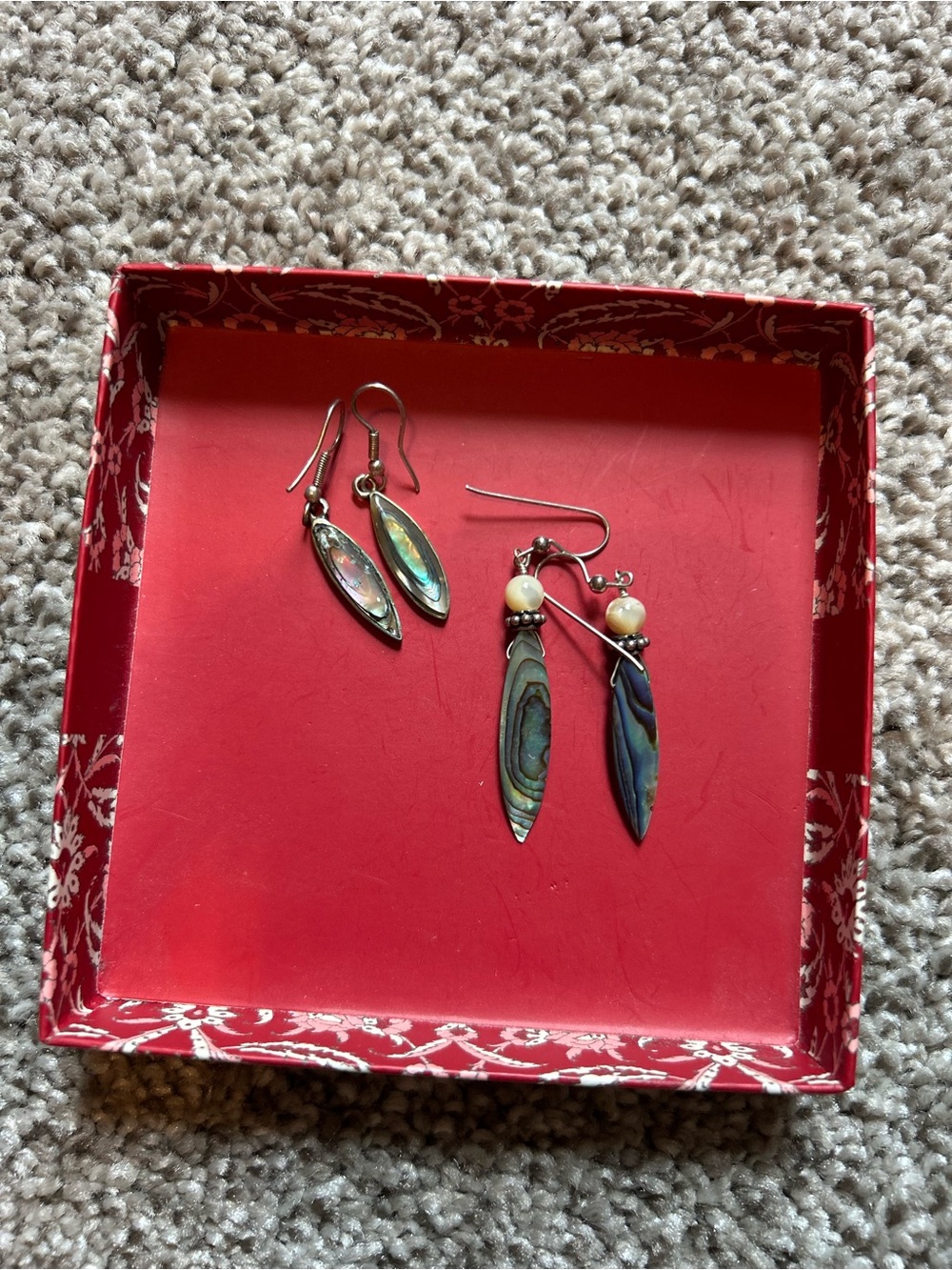 Abalone Shell Teardrop Dangle Earrings - Iridescent Blue-Green